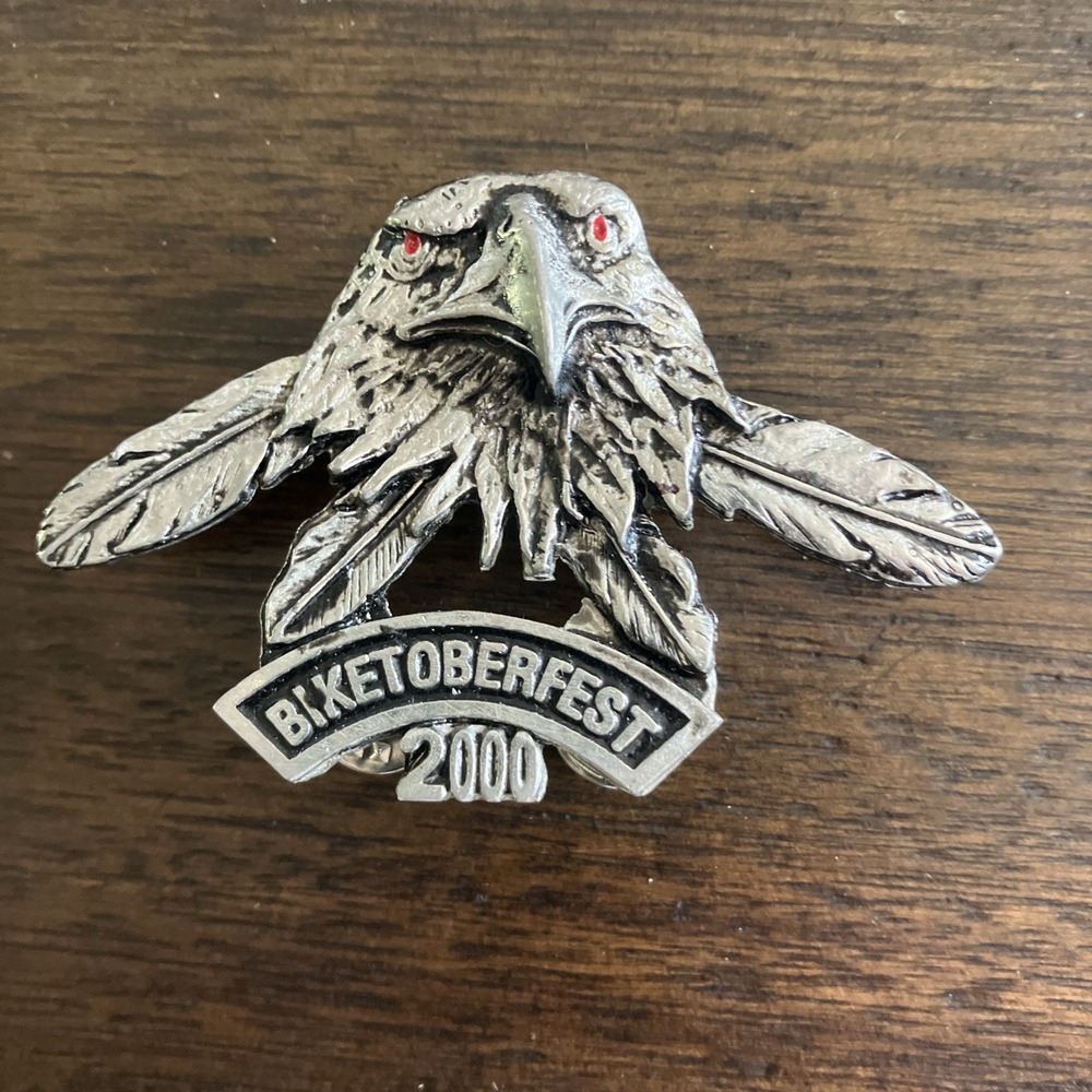 Biketoberfest Motorcycle Rally Vest Jacket Pin - Eagle Red Eyes 2000 Fast Ship